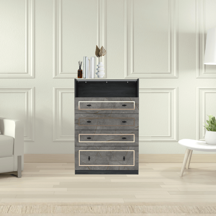 ตู้ลิ้นชัก 4 ลิ้นชัก WISDOM DESIGN FURNITURE รุ่น GDW-801 80 ซม. สีแอชเกรย์/บราวน์มาร์เบิ้ล